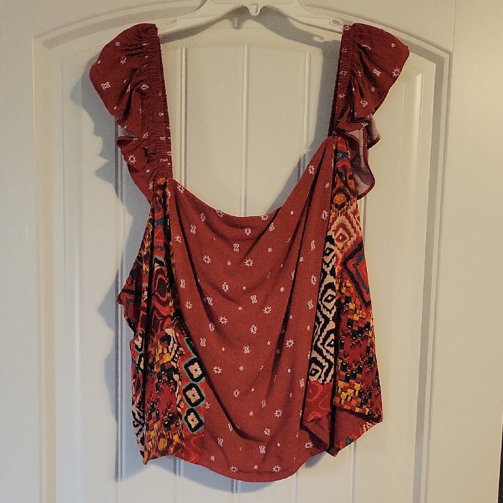 Torrid Boho Western Ruffled Orange Tank Top